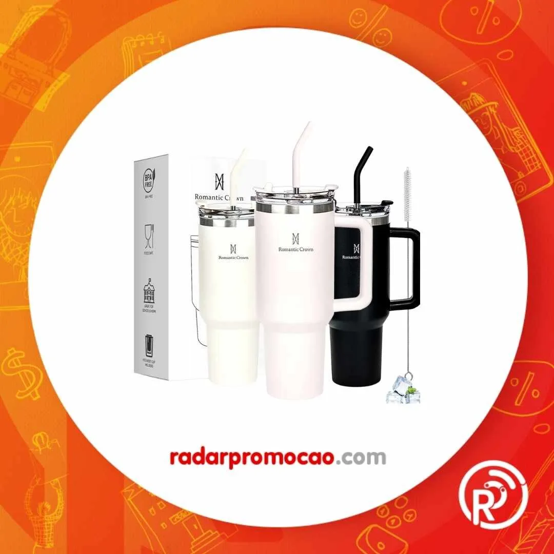 Radar Promoção - copo térmico Gigante 1,2l Inox Com Tampa E Inox Canudo